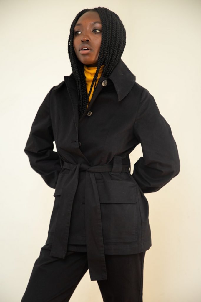 Belted jacket in black by Kotn