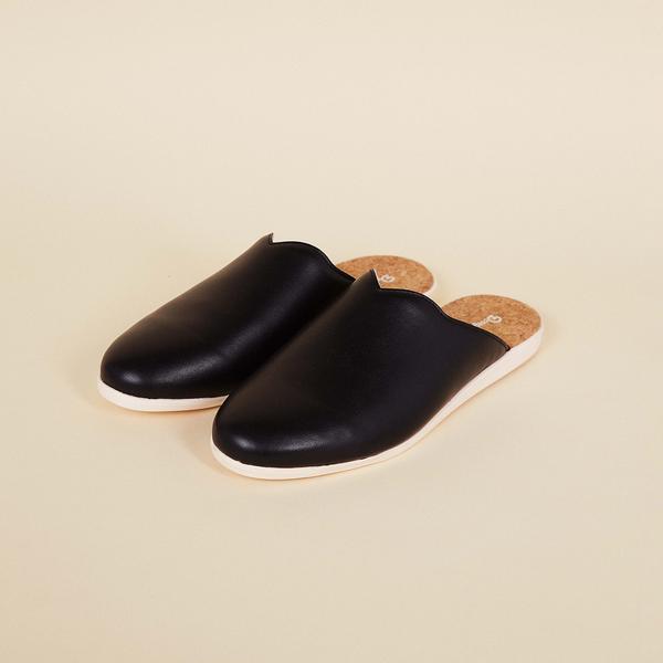apple leather house shoes in black