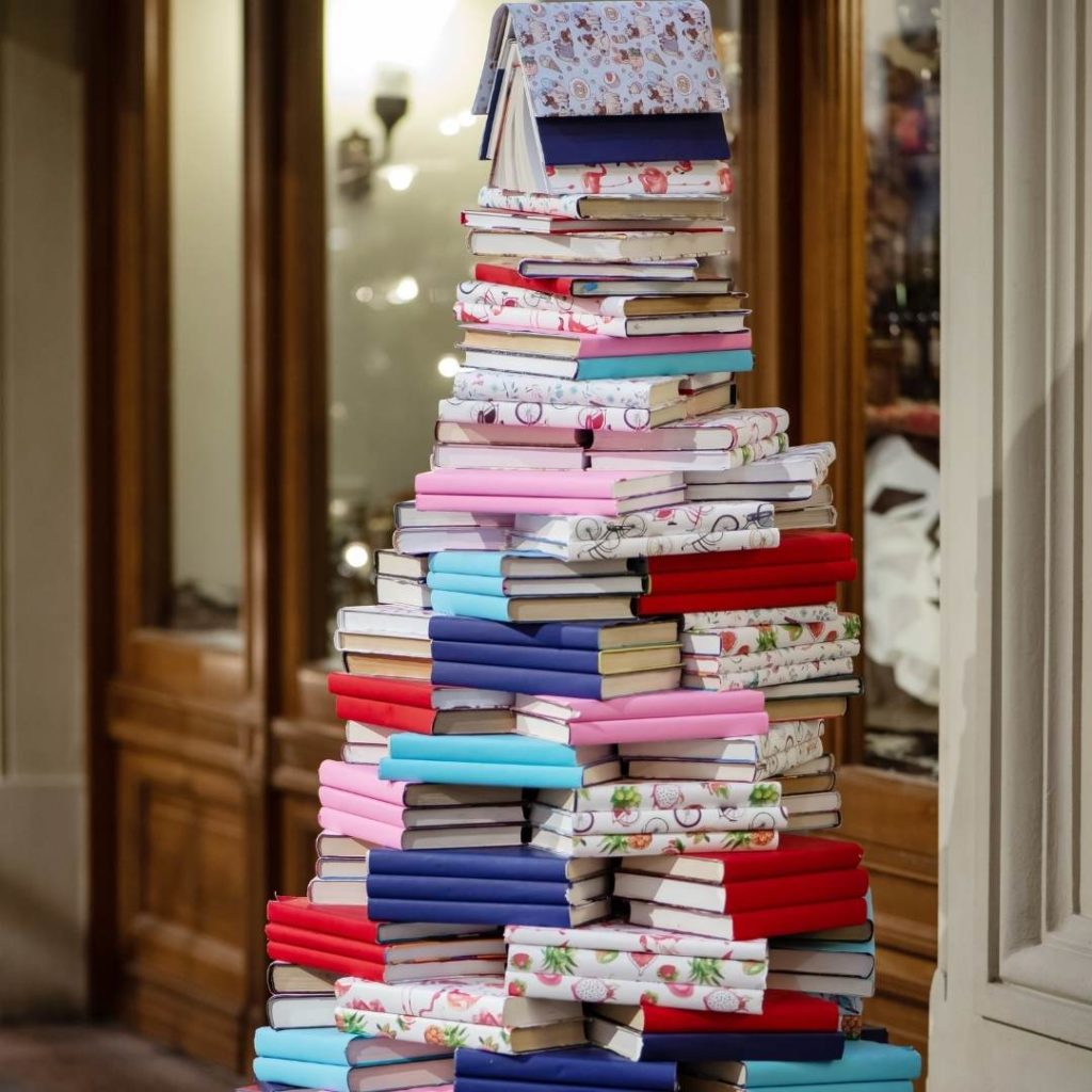Christmas tree made of books