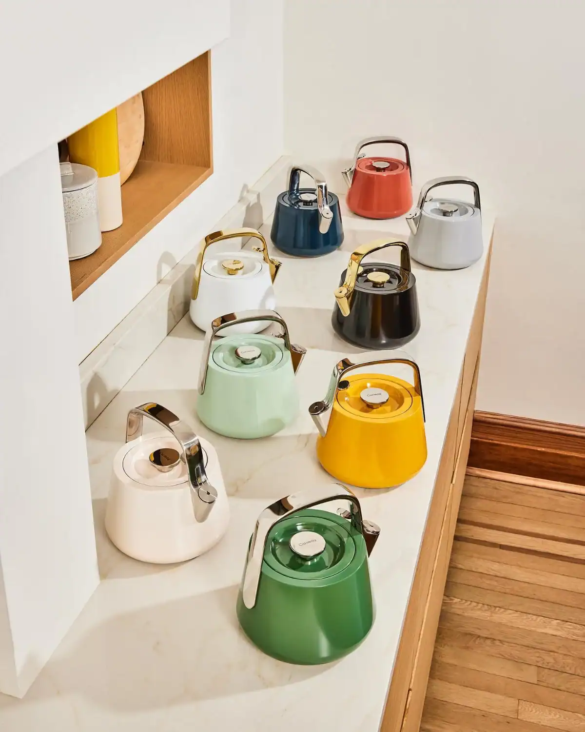 Caraway non-toxic tea kettle made with ceramic-coated stainless steel, PFAS-free and lead-free stovetop kettle for safe daily use.