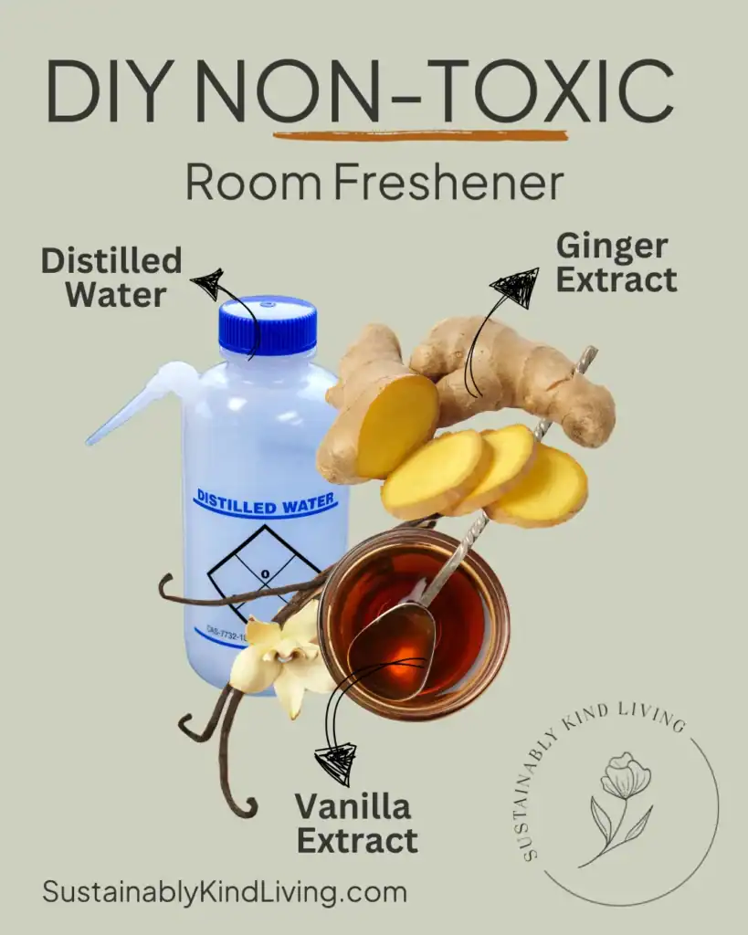 Text reading "DIY non-toxic room freshener", with text and images of what ingredients to use.