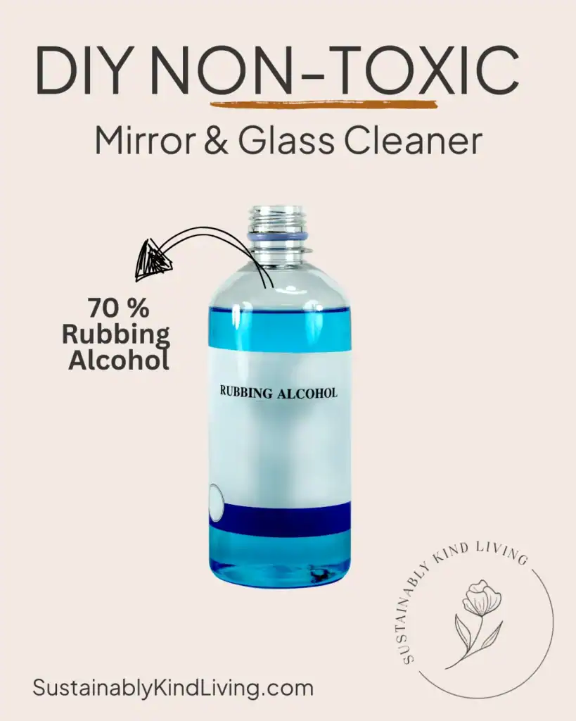 Text reading "DIY non-toxic mirror & glass cleaner", with text and images of what ingredients to use.