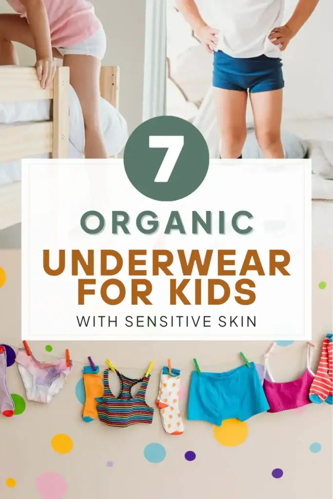 3 images showcasing organic kids underwear with text "organic underwear for kids with sensitive skin".