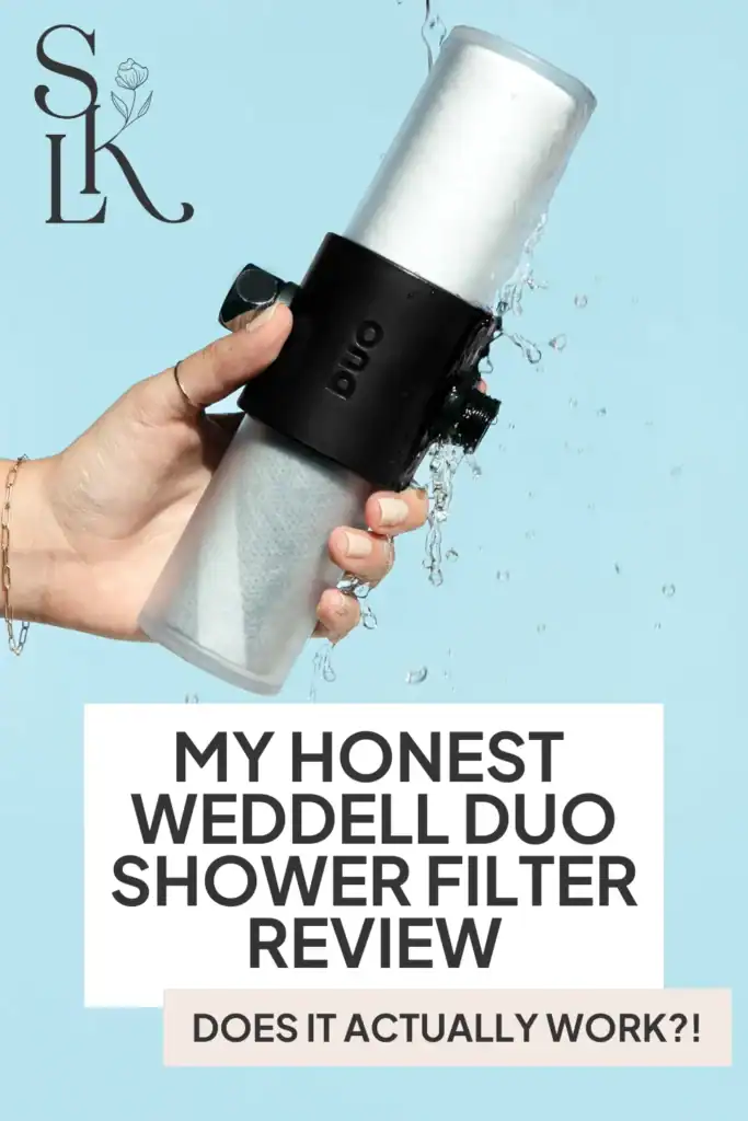 1 image showcasing the Weddell duo, with text "my honest Weddell duo shower filter review - Does it actually work".