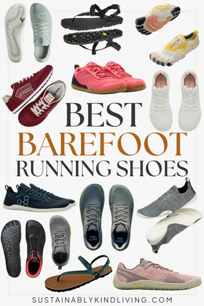 Text reading "best barefoot running shoes", with a collage of barefoot running shoes.