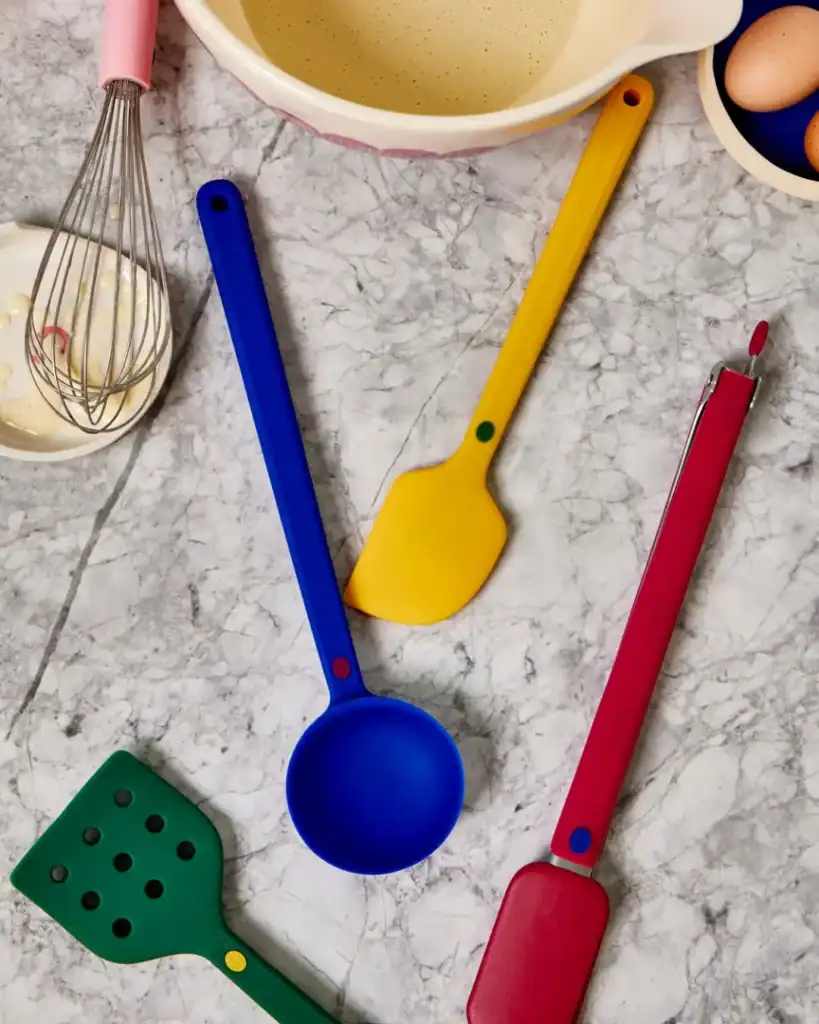 Great Jones silicone utensils non toxic high heat kitchen tools, stainless steel core.