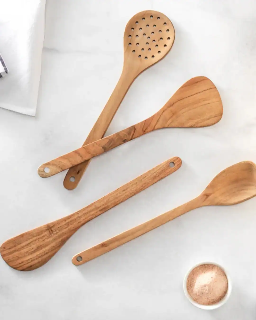 Public Goods wooden utensil set, non-toxic acacia wood kitchen tools.