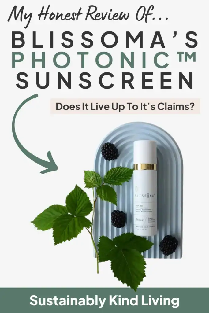 Text reading "my honest review of... Blissoma's photonic sunscreen - does it live up to it's claims?", with 1 image showcasing the photonic sunscreen.