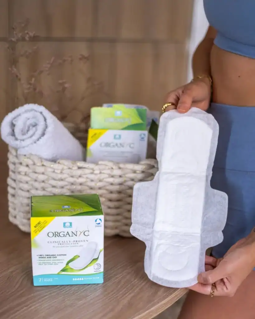 Organyc certified organic cotton period pads designed for sensitive skin.