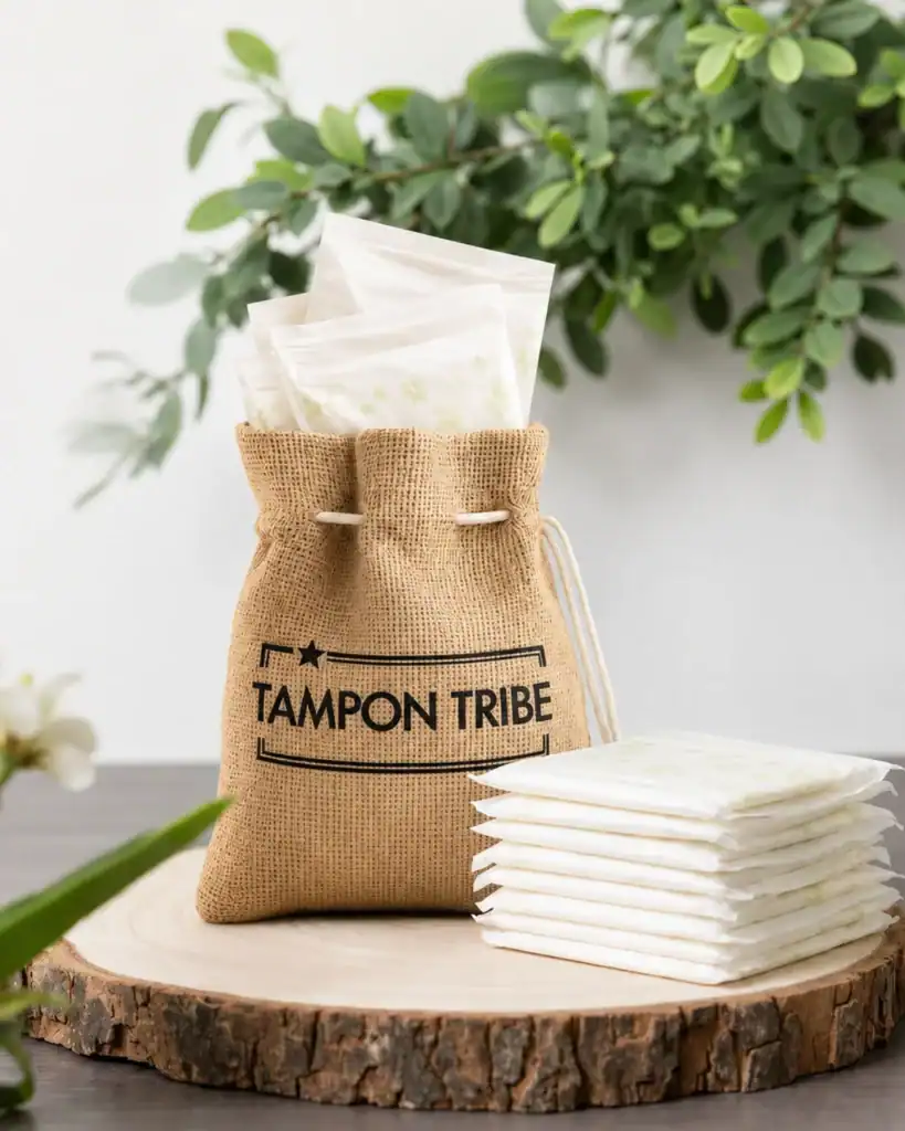 Tampon Tribe organic period pads made with GOTS-certified organic cotton and compostable wrappers.