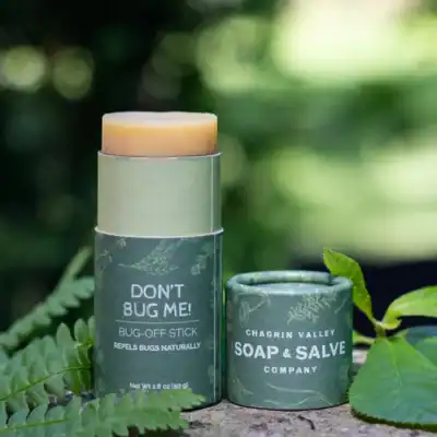 Chagrin Valley Don't Bug Me Bug-Off Stick featuring organic essential oils in a travel-friendly non-toxic bug repellent stick.