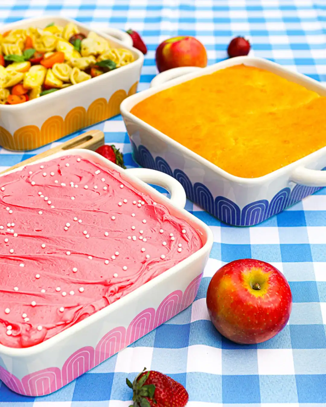 Great Jones ceramic-coated non-toxic bakeware including PFAS-free baking sheets and casserole dishes.