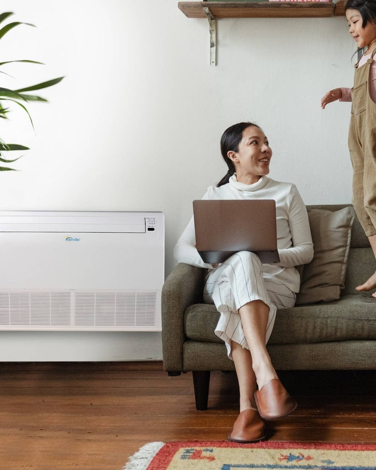 Senville smart mini split non-toxic air conditioner with built-in heat pump and Alexa compatibility.