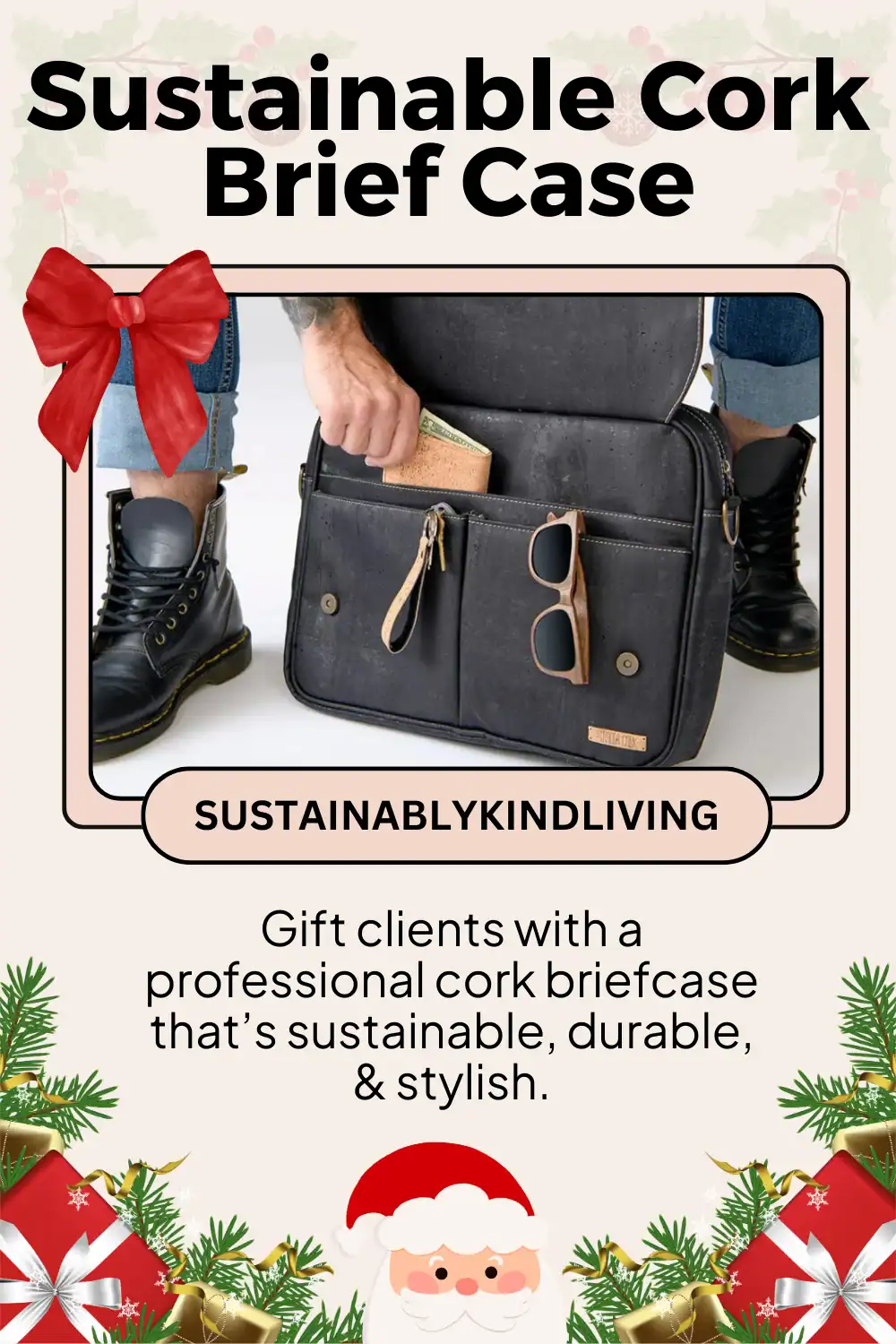 Tiradia cork productivity briefcase made with sustainable cork, stylish and eco-conscious, ideal corporate gift.