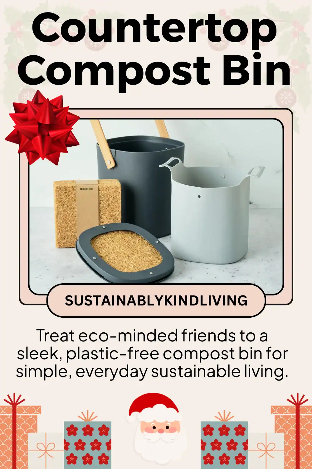 Bamboozle compostable bamboo fiber countertop compost bin, perfect sustainable Christmas gift for eco-conscious kitchens.