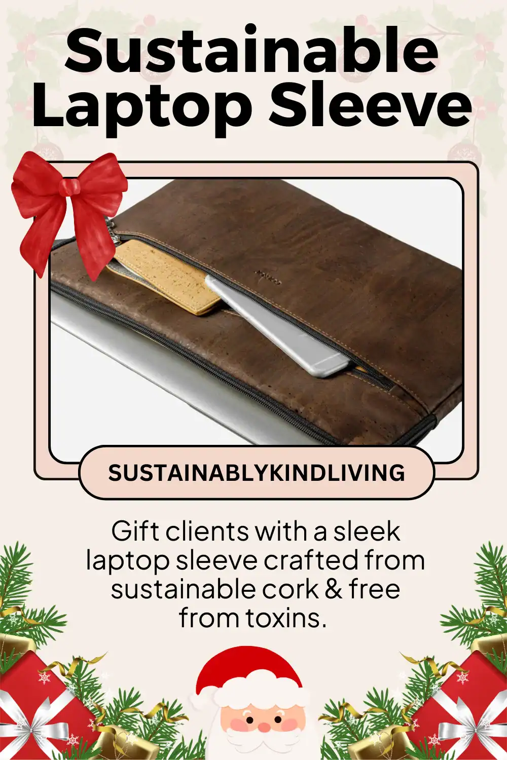 Corkor laptop sleeve crafted from sustainable cork, durable and non-toxic, ideal for professional corporate gifting.
