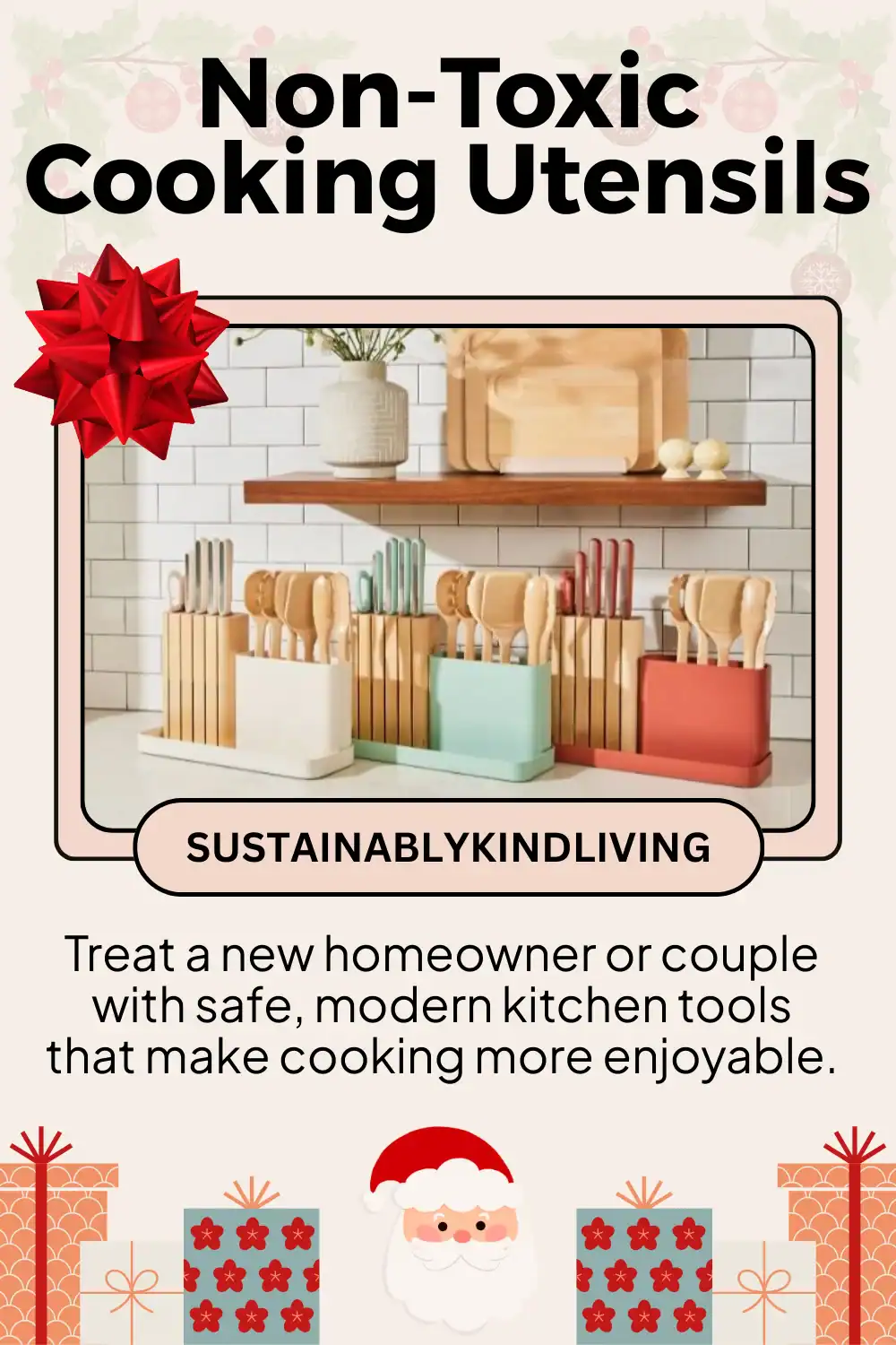 Caraway non-toxic BPA-free utensil set with ceramic handles, perfect sustainable holiday gift for new homeowners.