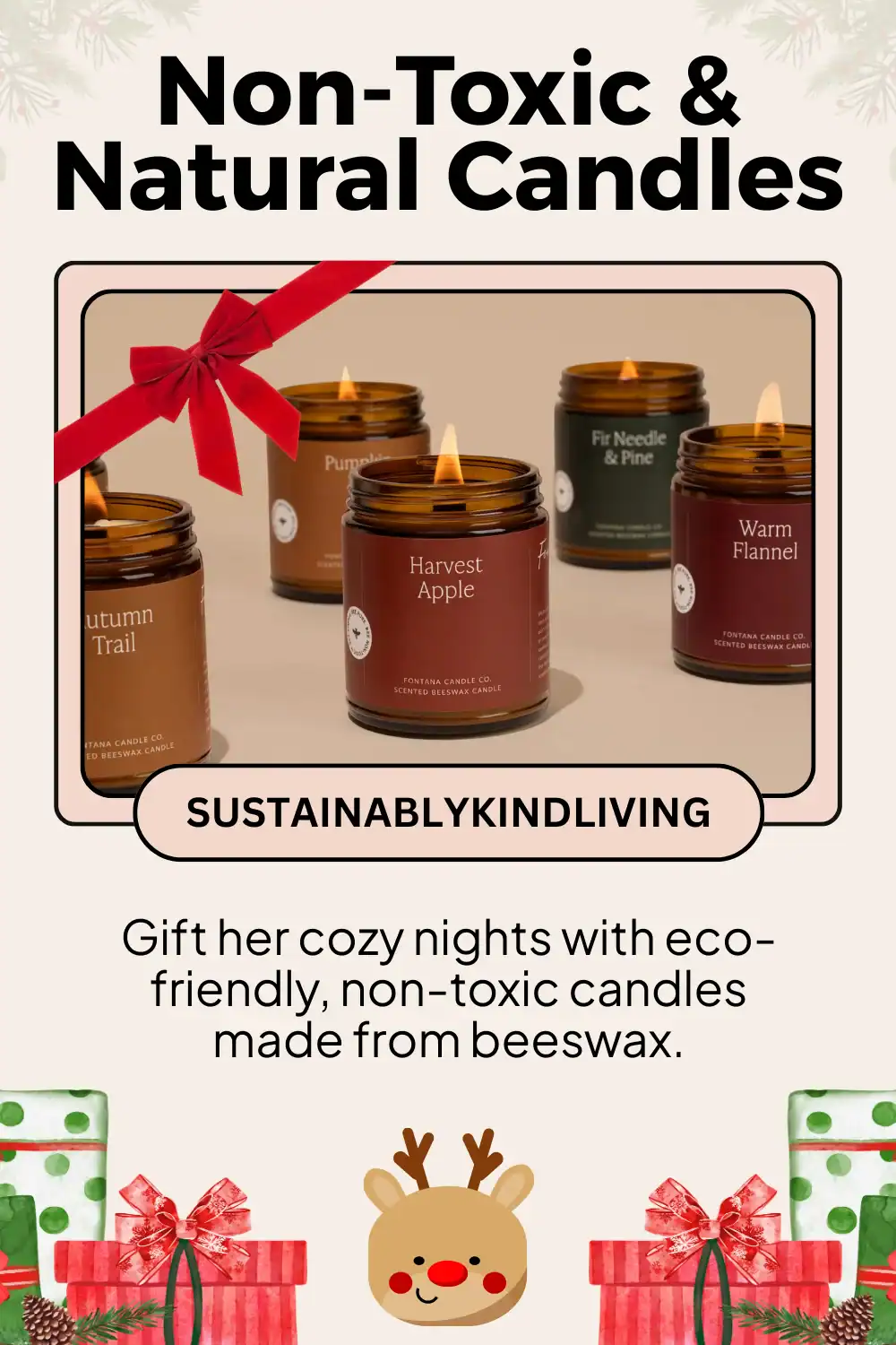 Fontana candles made with beeswax and essential oils, toxin-free and eco-friendly, a cozy sustainable gift for her home.