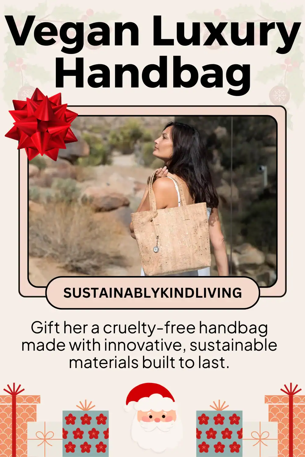 Svala vegan eco-friendly handbag made from cork and apple leather, perfect sustainable fashion gift for her.