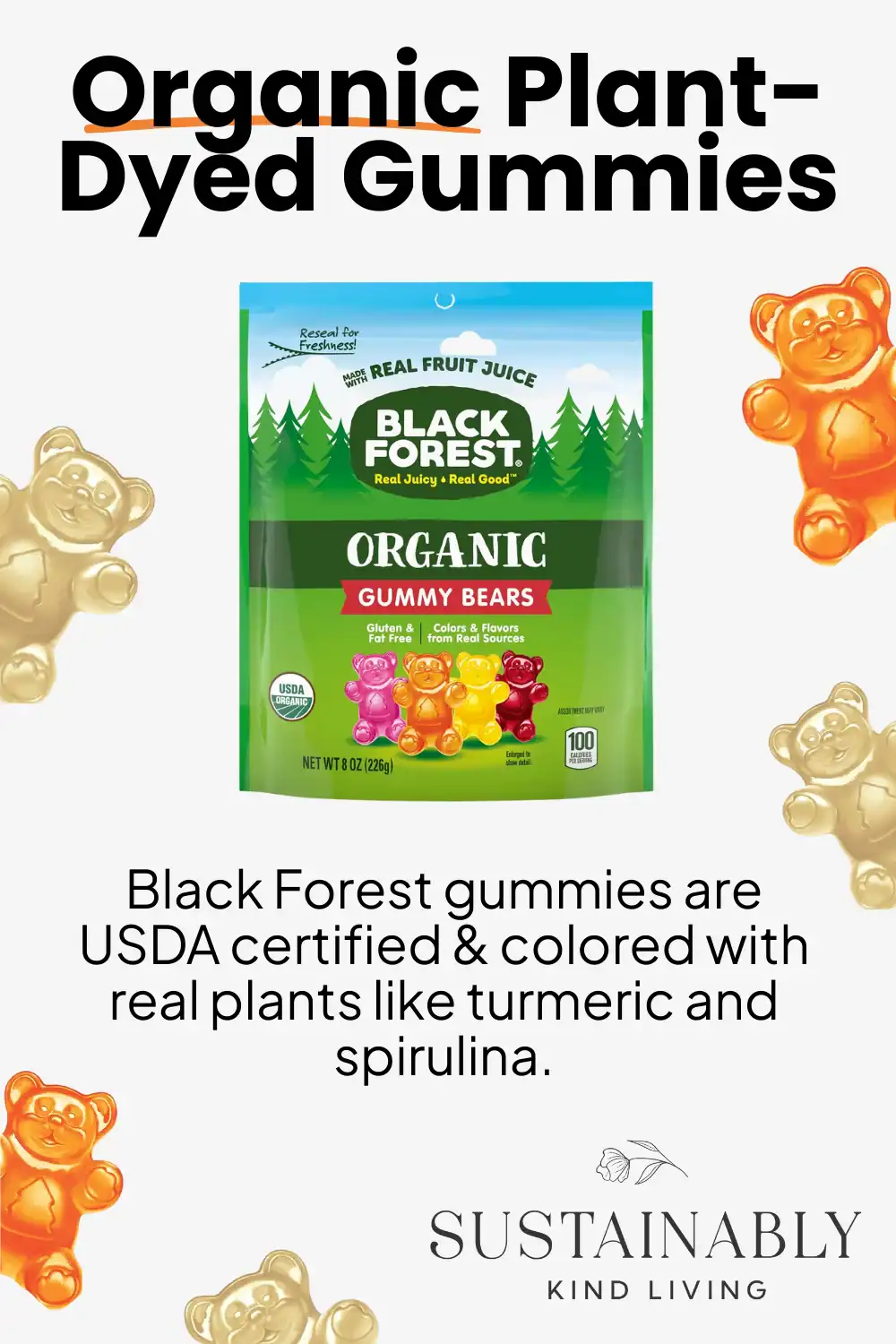 Black Forest organic fruit juice gummies made with plant-based coloring, fun and fruity Halloween snack.