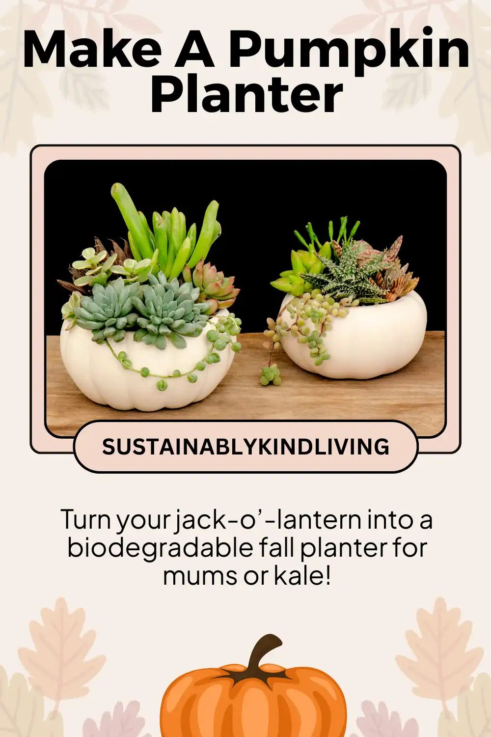 Carved jack o' lantern used as a planter with flowers