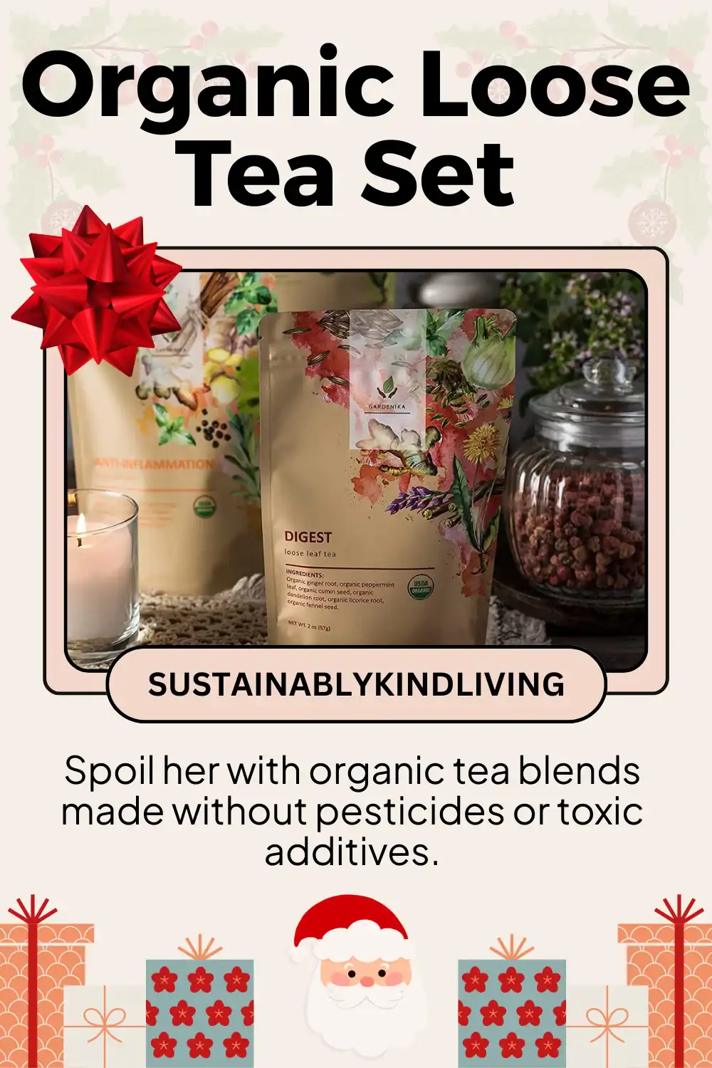 Gardenika organic loose leaf tea sampler, pesticide-free and chemical-free, a toxin-free wellness gift for her.