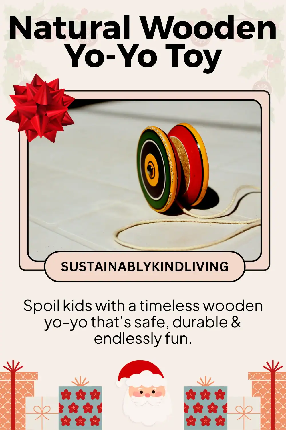 Kikkerland wooden yo-yo made from natural wood, timeless eco-friendly toy stocking stuffer for kids.