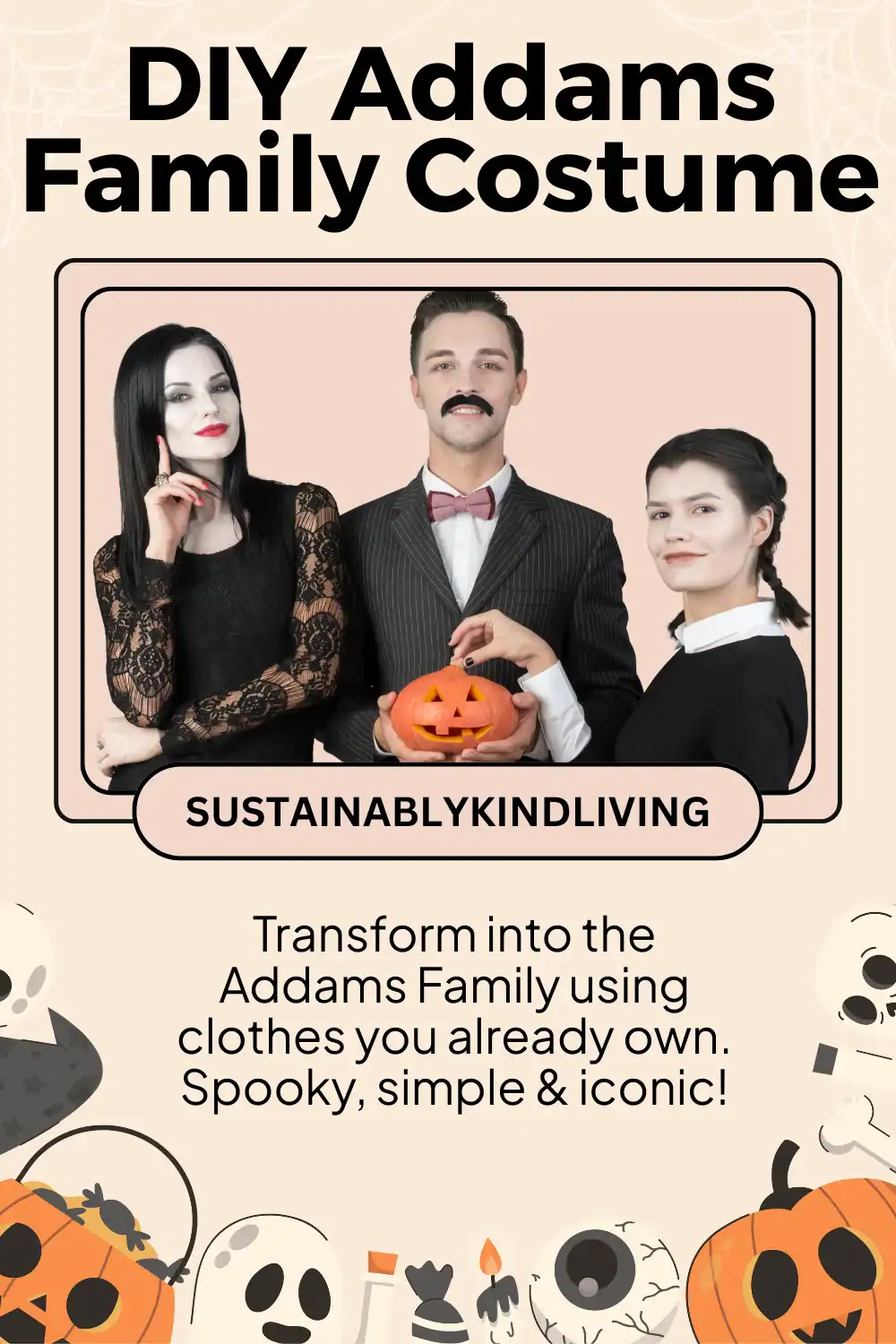 Addams Family costume made from clothes already at home.