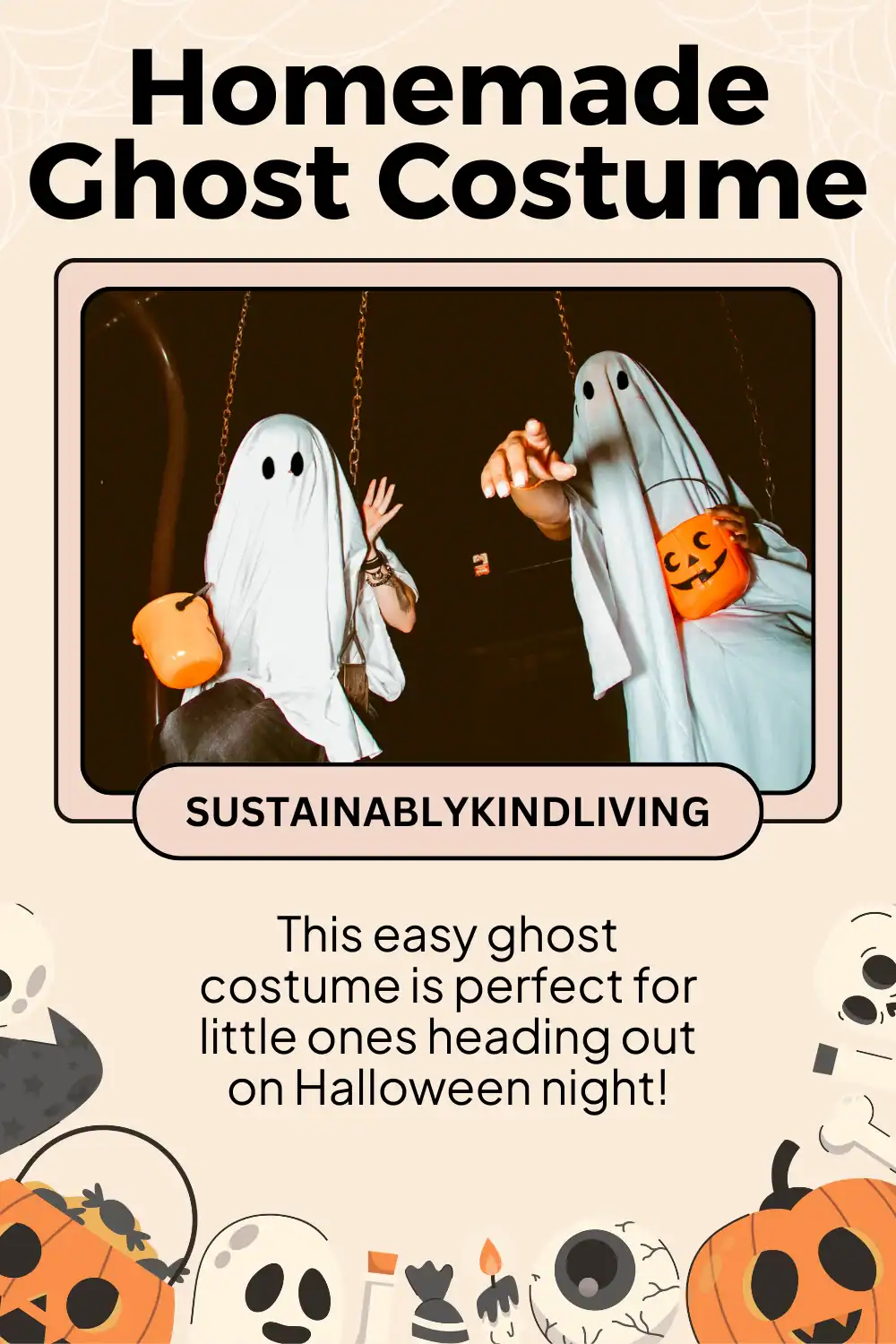 Ghost Halloween costume made with fleece and a sewn-on face.