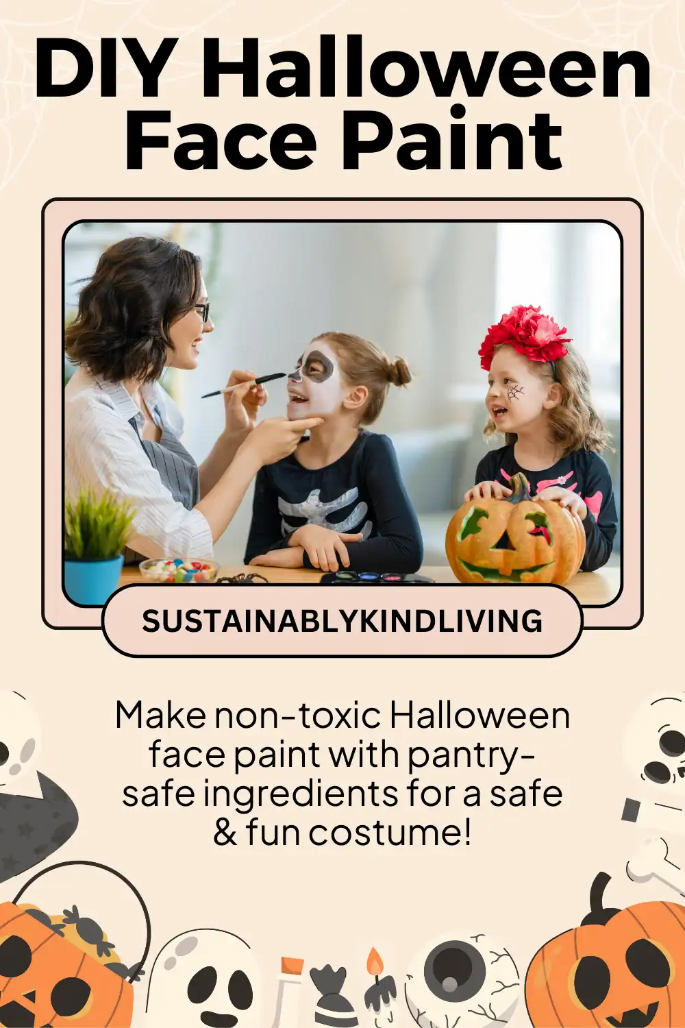 Safe Halloween face paint made from natural pantry ingredients.