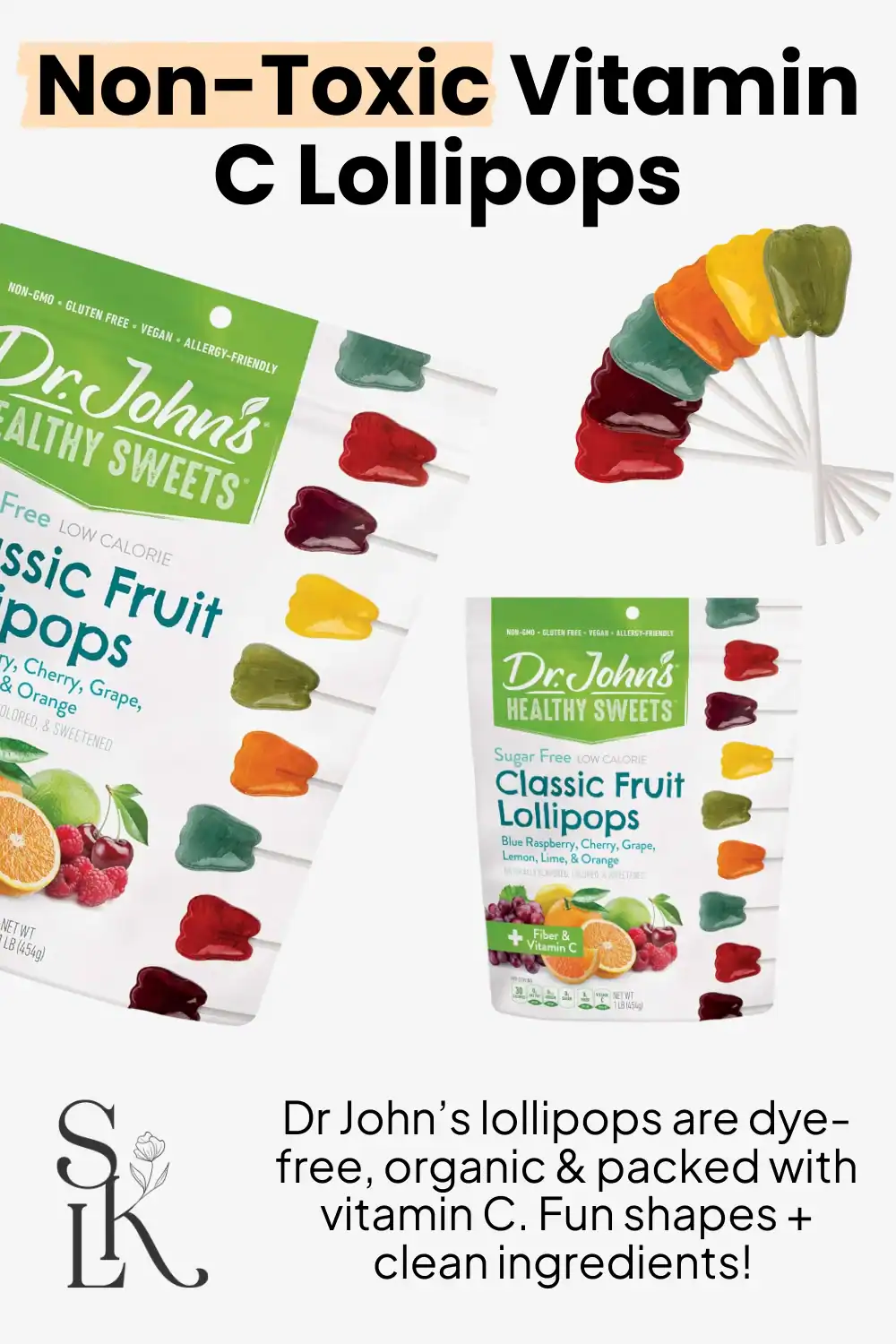 Dr John’s sugar-free organic lollipops with added vitamins, fun, and safe candy for Halloween 2025.
