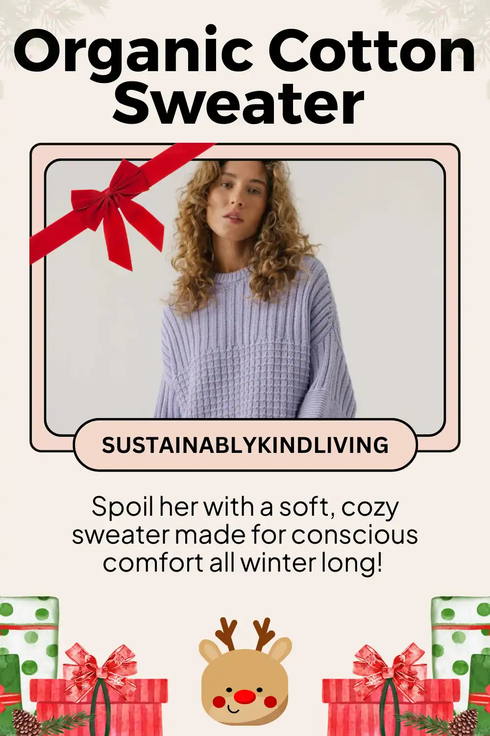 The Knotty Ones Delčia sweater ethically knit with organic fibers, a cozy and sustainable winter fashion gift.