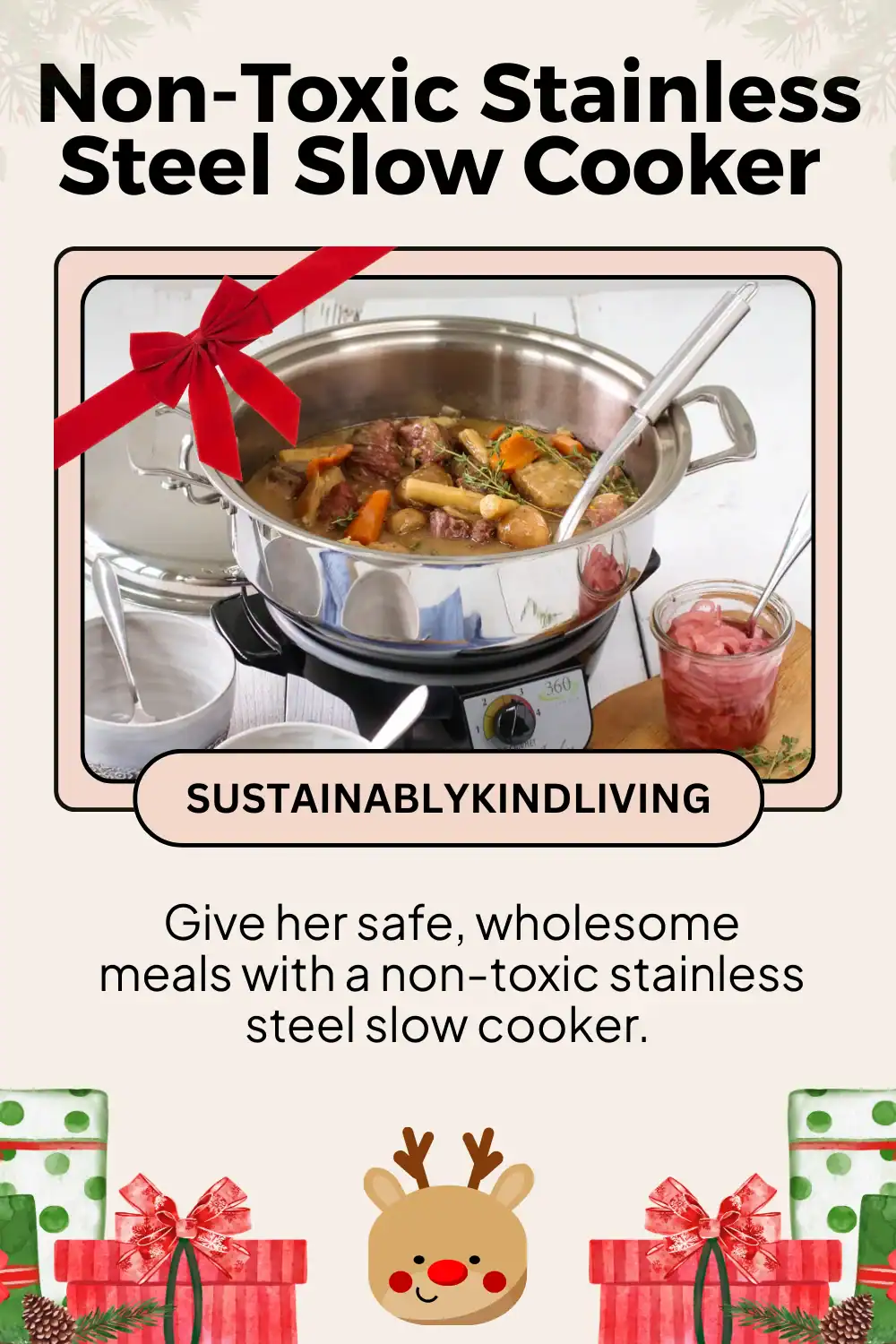 Stainless steel slow cooker, non-toxic and eco-friendly, a sustainable kitchen gift for healthy home cooking.