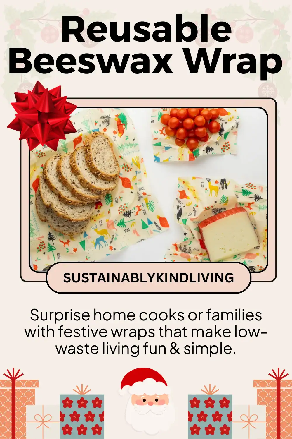 Bee’s Wrap reusable beeswax food wraps made with organic cotton and natural wax, perfect plastic-free stocking stuffer gift.