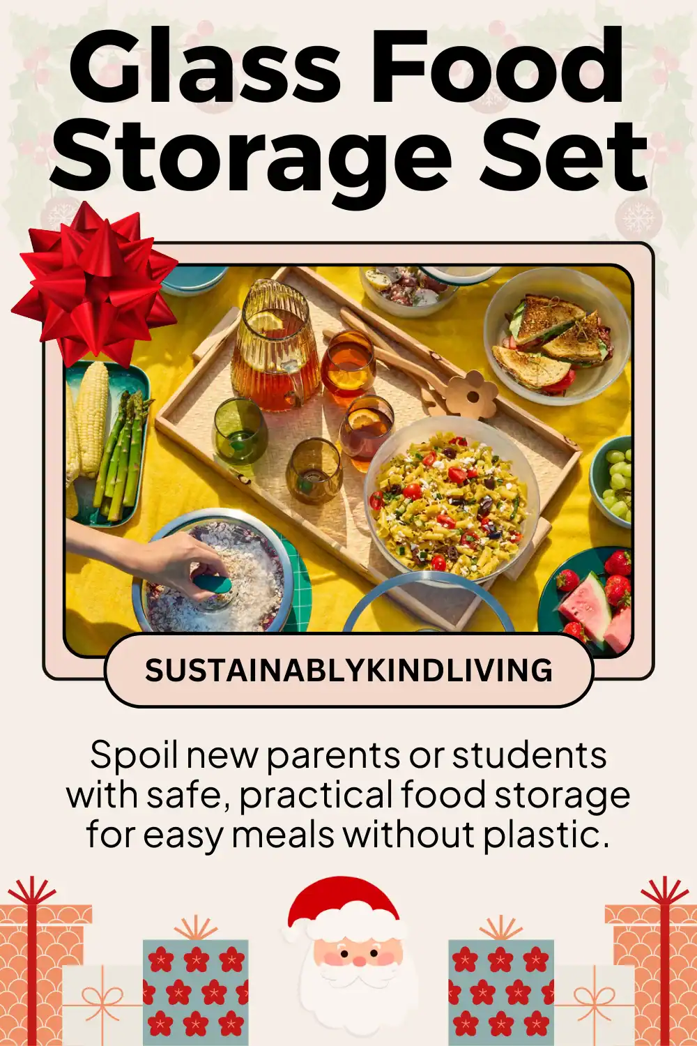 Anyday glass food storage dishes with airtight silicone lids, perfect eco-friendly Christmas gift for students and parents.
