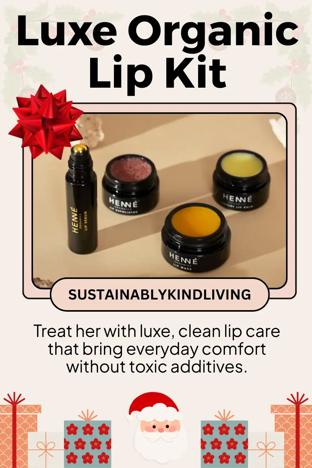 Henné Organics cruelty-free lip balm trio made with certified organic ingredients, perfect non-toxic holiday gift for her.