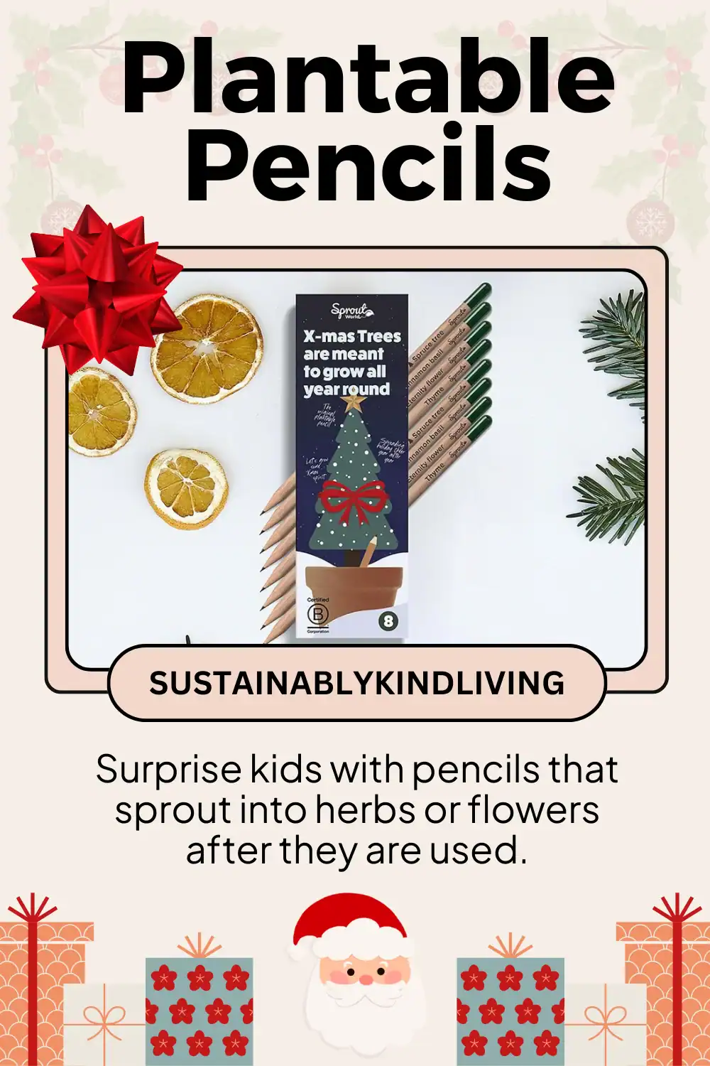 SproutWorld plantable pencils made from sustainable wood, perfect eco-friendly stocking stuffer for kids.