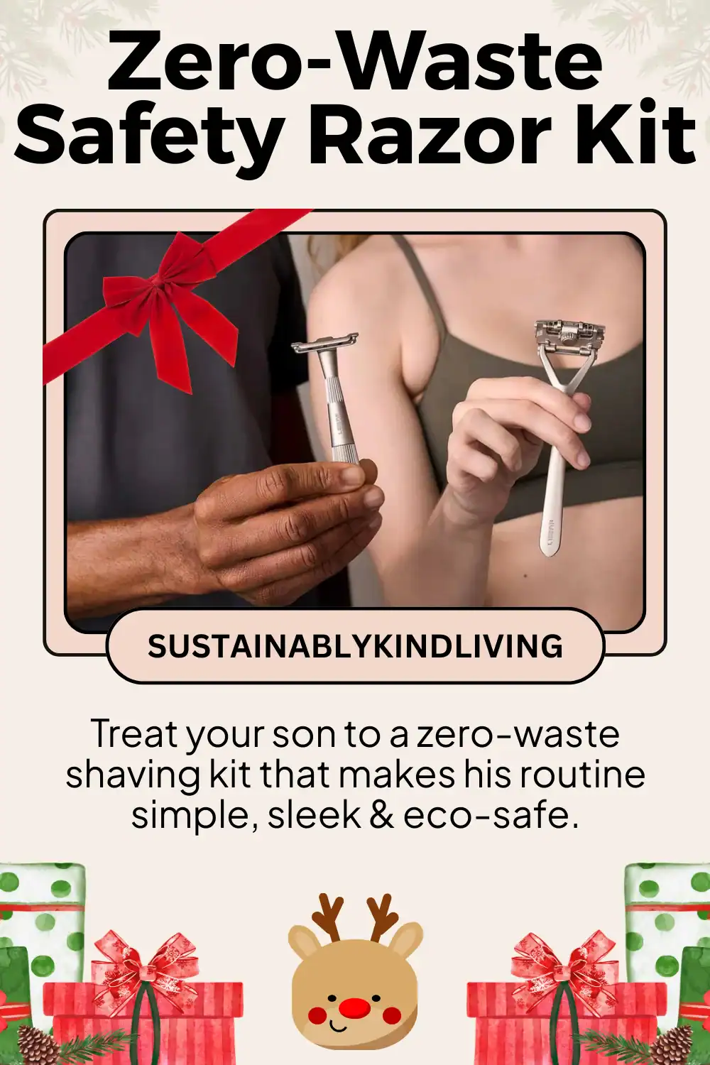 Leaf Shave zero-waste shaving kit with reusable razor, perfect eco-friendly grooming gift for teen boys.