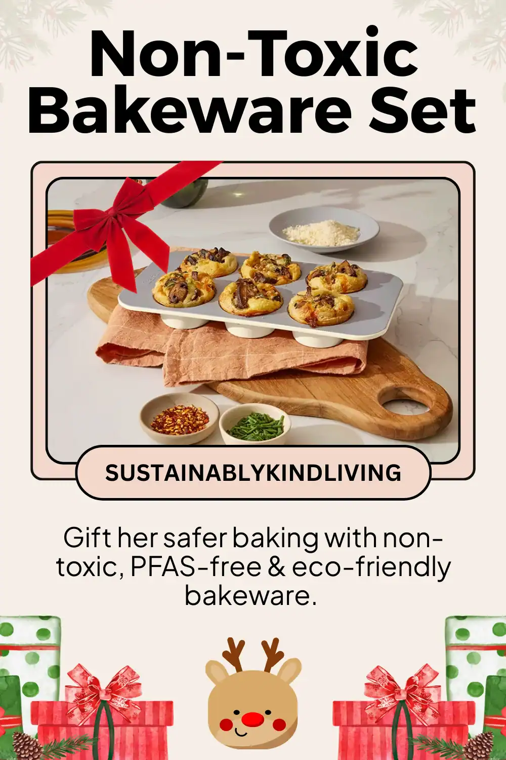Non-toxic bakeware set made without PFAS or PTFE, safe, eco-friendly, and ideal as a sustainable kitchen gift for her.