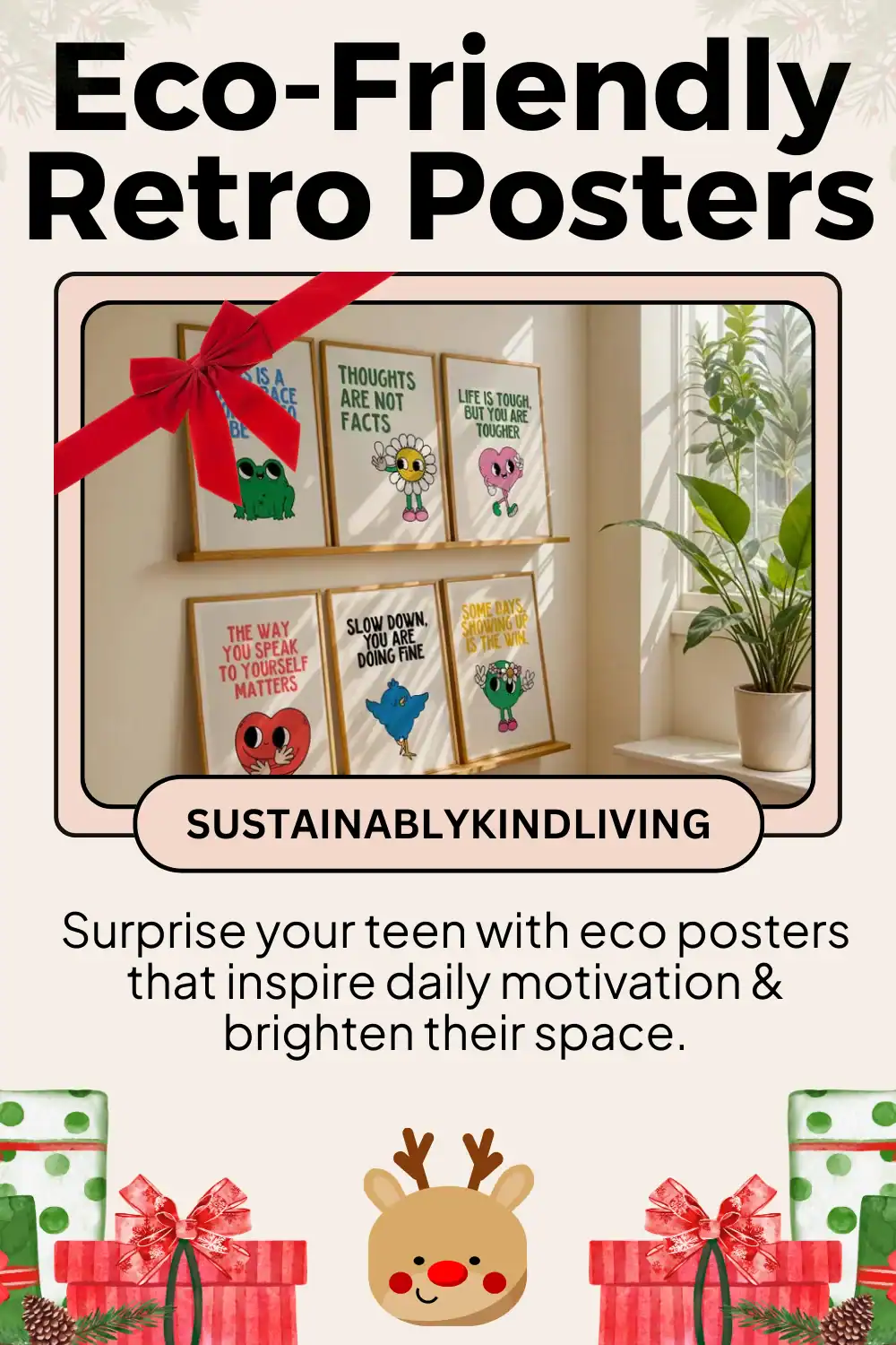 Retro motivational posters printed with eco-friendly inks, fun and sustainable teen room décor option.