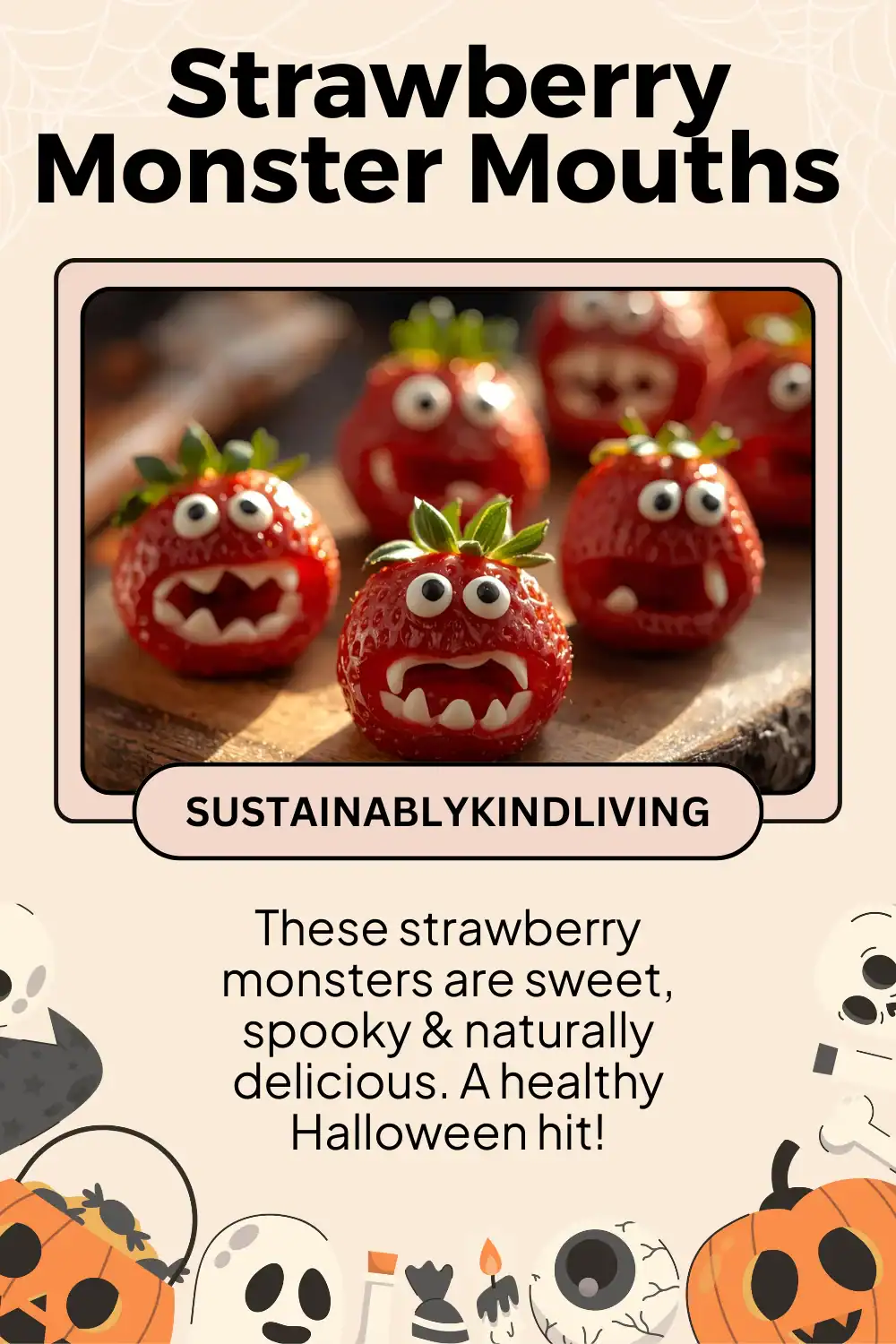 Halloween strawberry monsters decorated with icing for spooky fun treats.