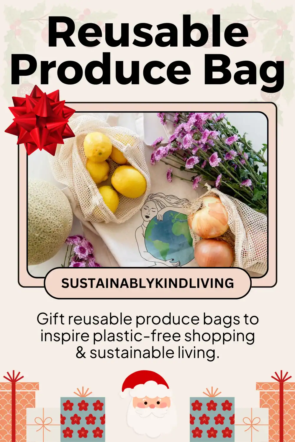 Zero Waste Store reusable produce bag made with sustainable fabric, ideal for plastic-free holiday gifting.