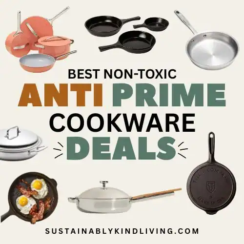Non-toxic cookware Prime Day deals featuring PFAS-free ceramic, stainless steel, and cast iron cookware.