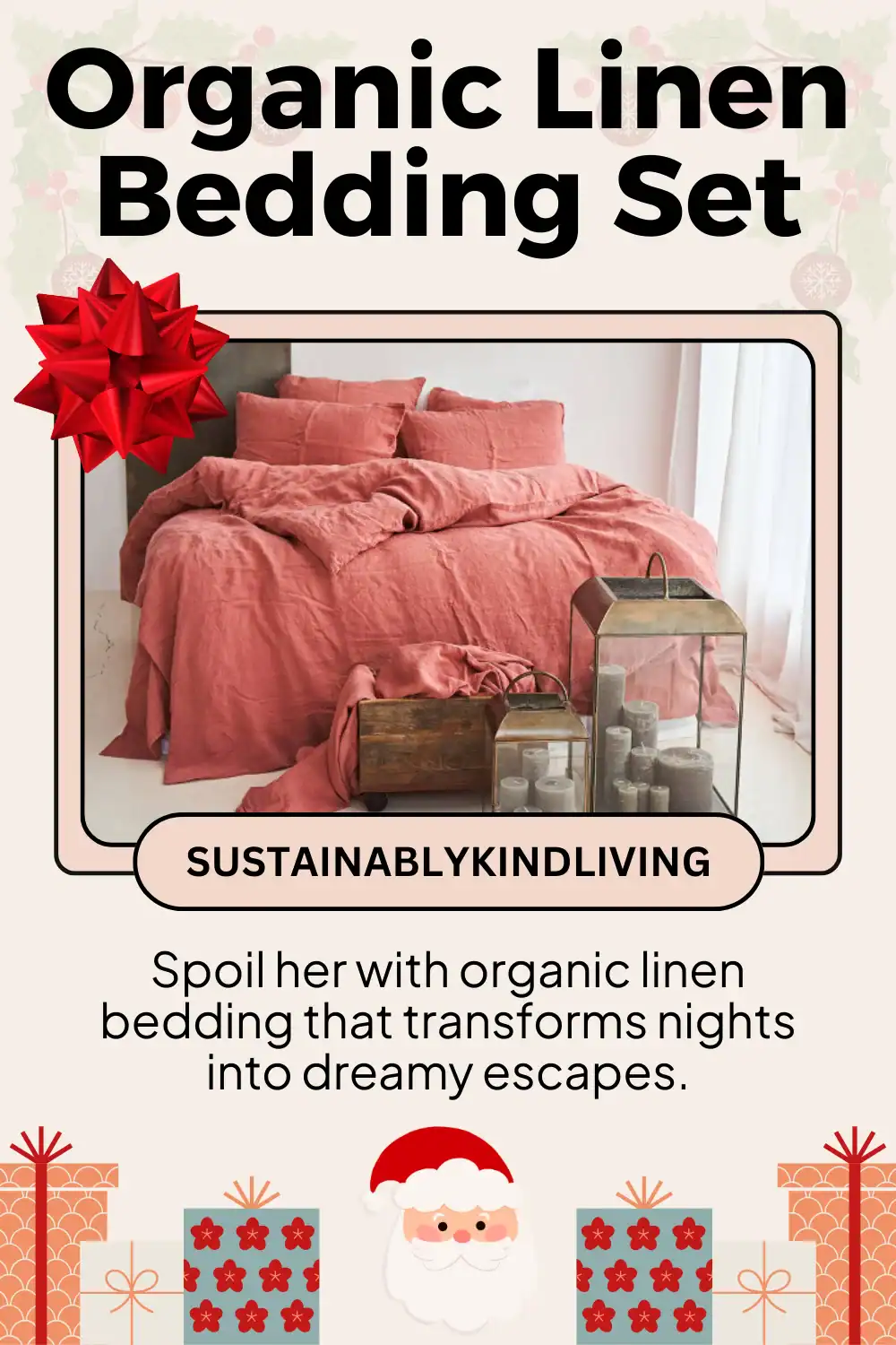 WrinkleShop linen bedding set made with sustainable fibers, breathable and safe, perfect for eco-friendly home gifting.