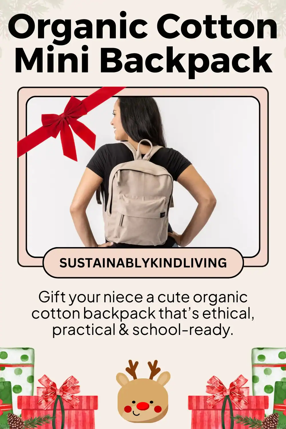 Terra Thread Zem mini backpack made from GOTS certified organic cotton, sustainable and stylish teen school bag.