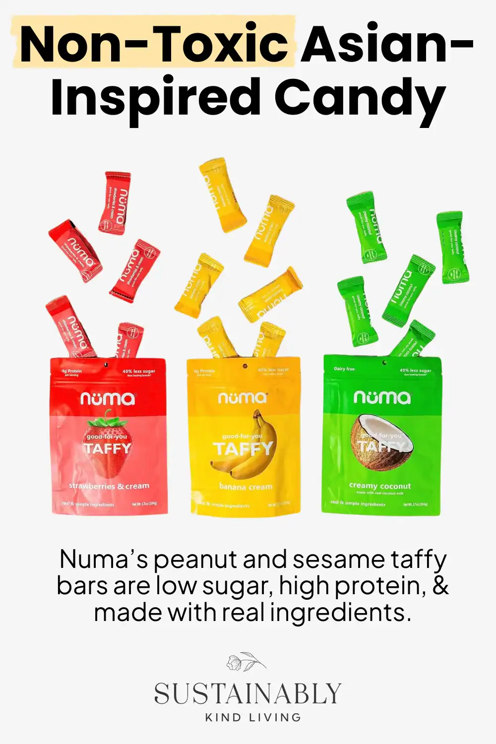 Numa traditional-style low-sugar taffy candies with high protein and simple ingredients, a smart Halloween pick.