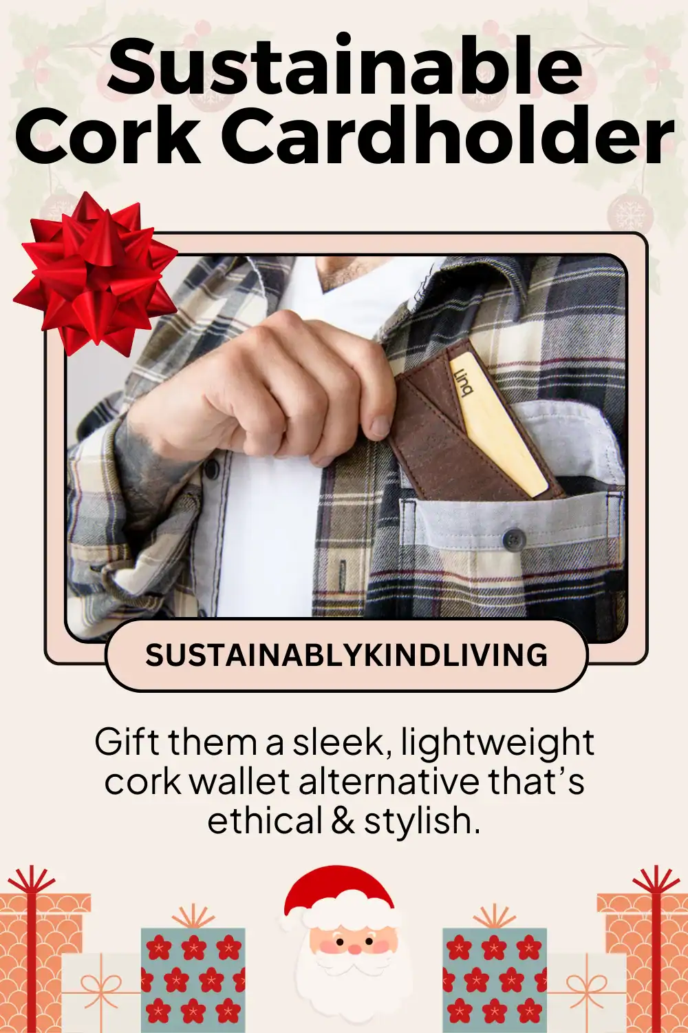 Tiradia cork cardholder made from sustainable cork leather, eco-friendly wallet alternative holiday gift.