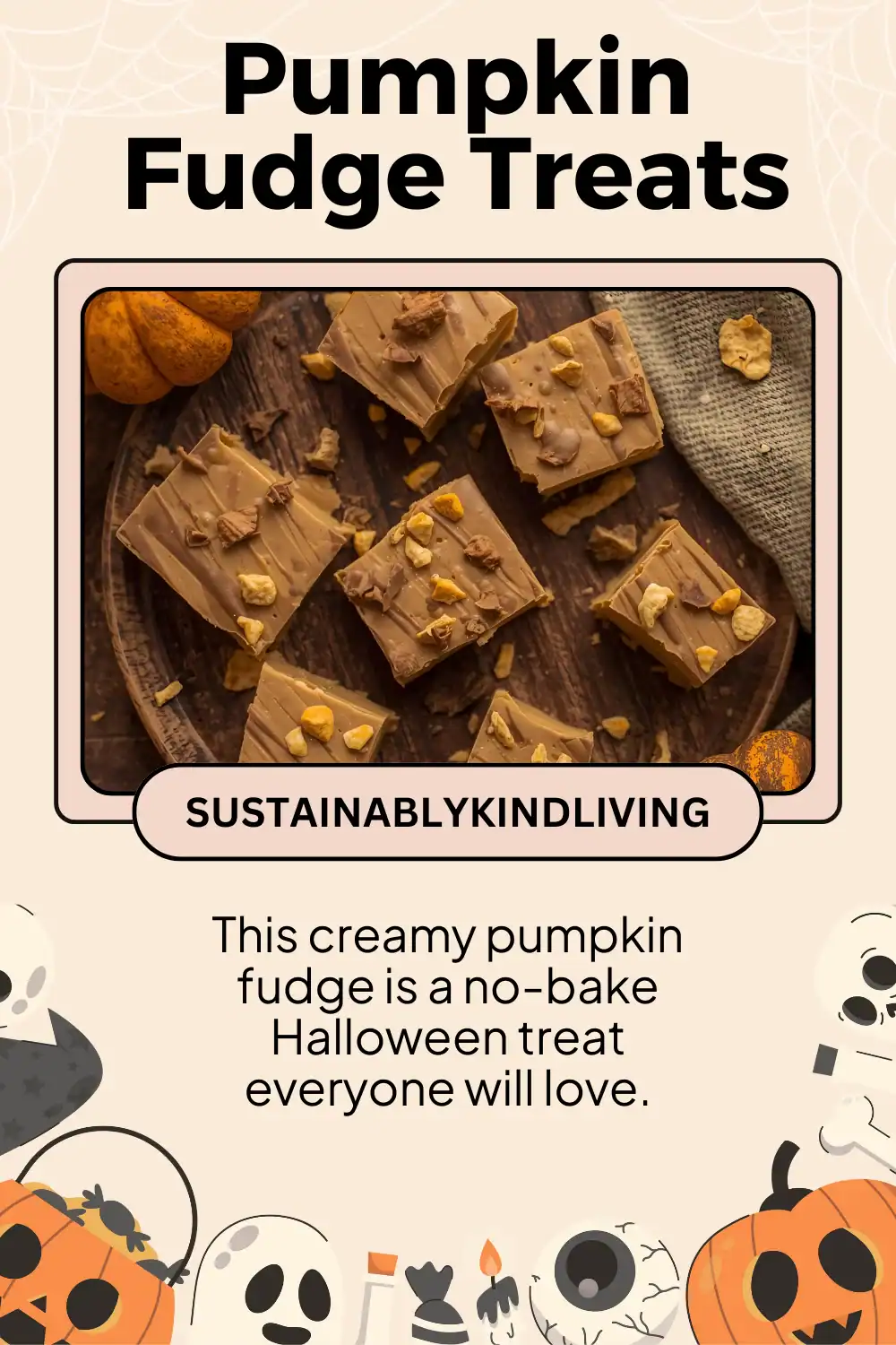 Creamy pumpkin fudge squares made with wholesome ingredients for Halloween.