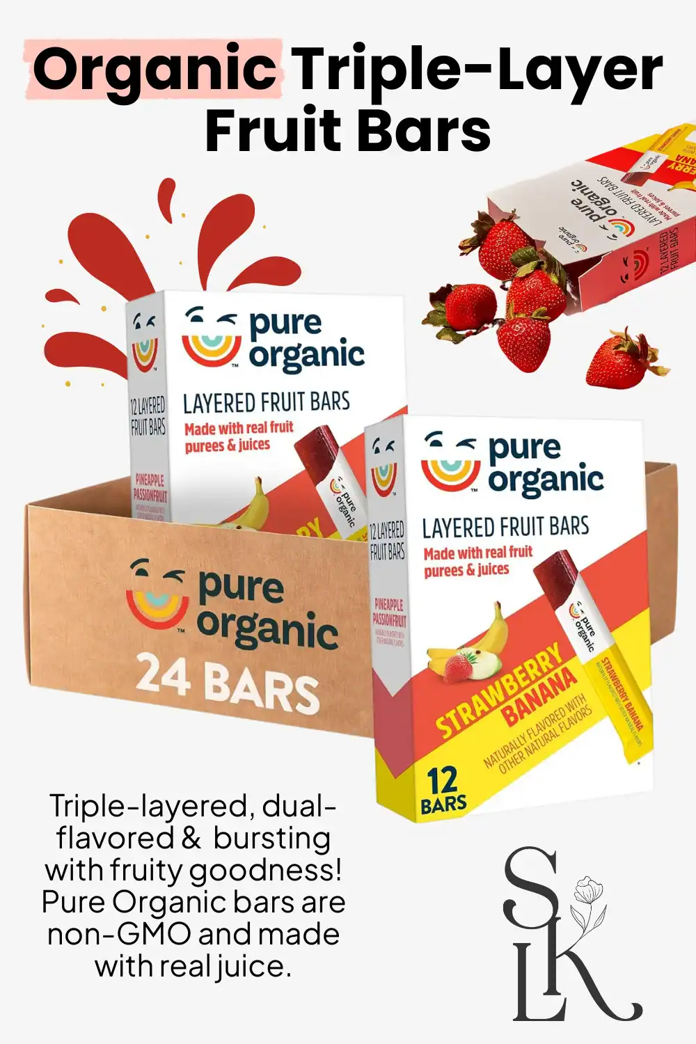Pure Organic layered fruit bars with no artificial ingredients, ideal for healthy Halloween snacking.