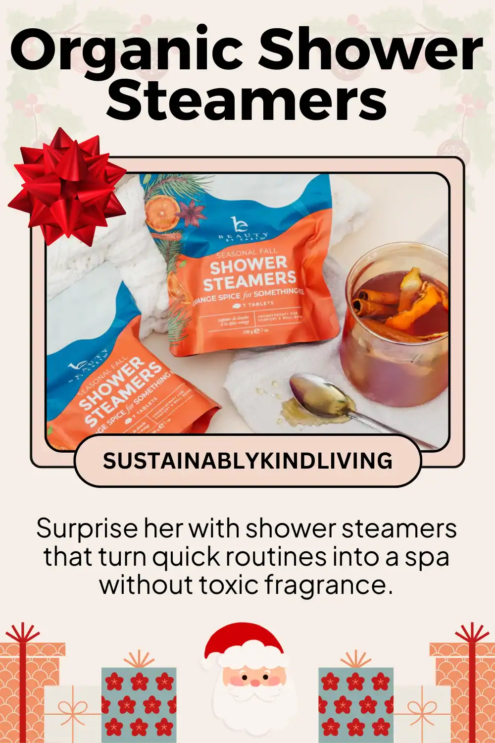 Beauty by Earth natural shower steamers with essential oils, perfect eco-friendly Christmas gift for stress relief.